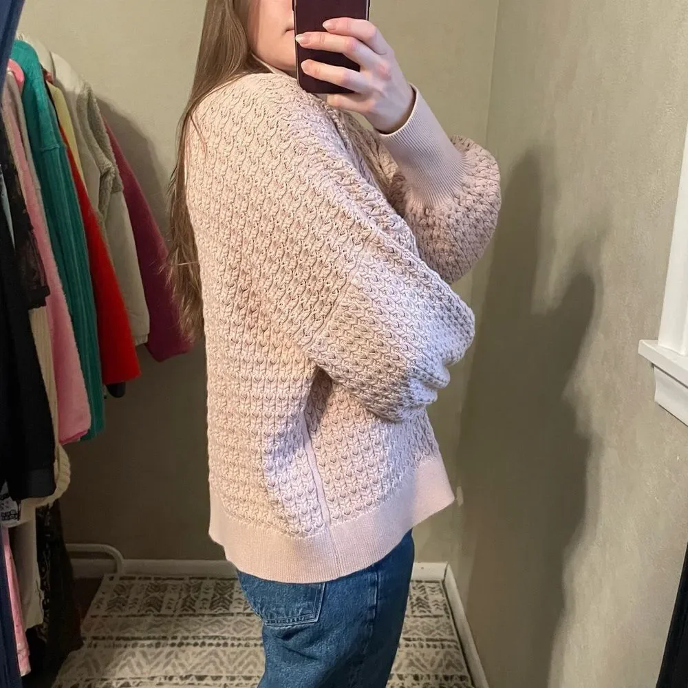 Mr Mittens Pointelle Knit Polo Sweater in Cameo Pink